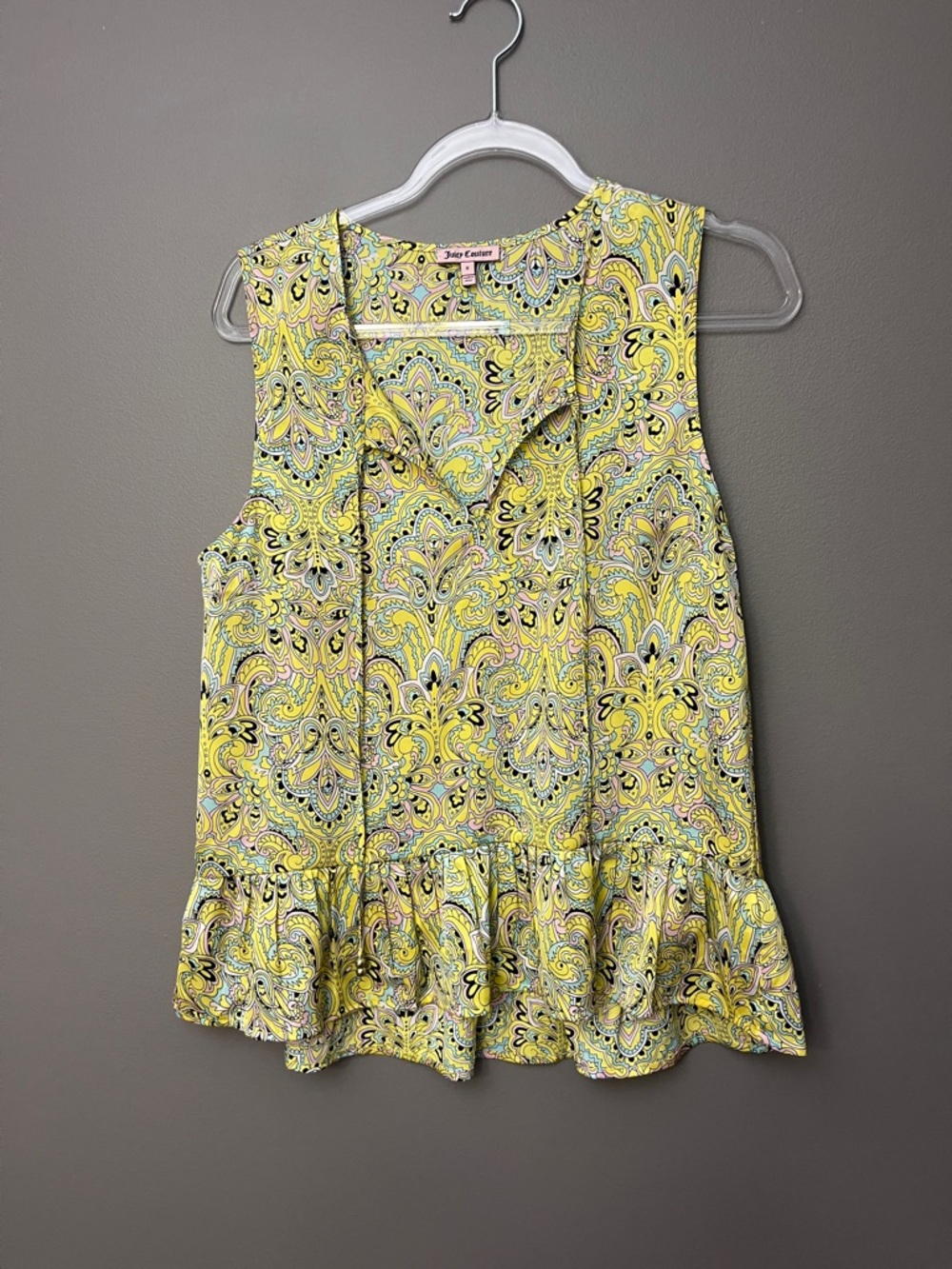 Juicy Couture Yellow Paisley Ruffle-Hem Tank Blouse - Size 8